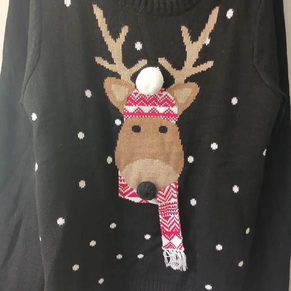 Karen Scott Women's Size Large Knit Sweater Christmas Reindeer Black Long Sleeve - Picture 4 of 9